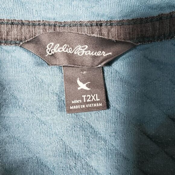 Eddie Bauer Sweater Mens 2XL Blue Quilted Fortify Single Pocket 1/4 Zip Pullover - Picture 2 of 9